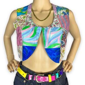 Vintage patchwork vest reversible colorful